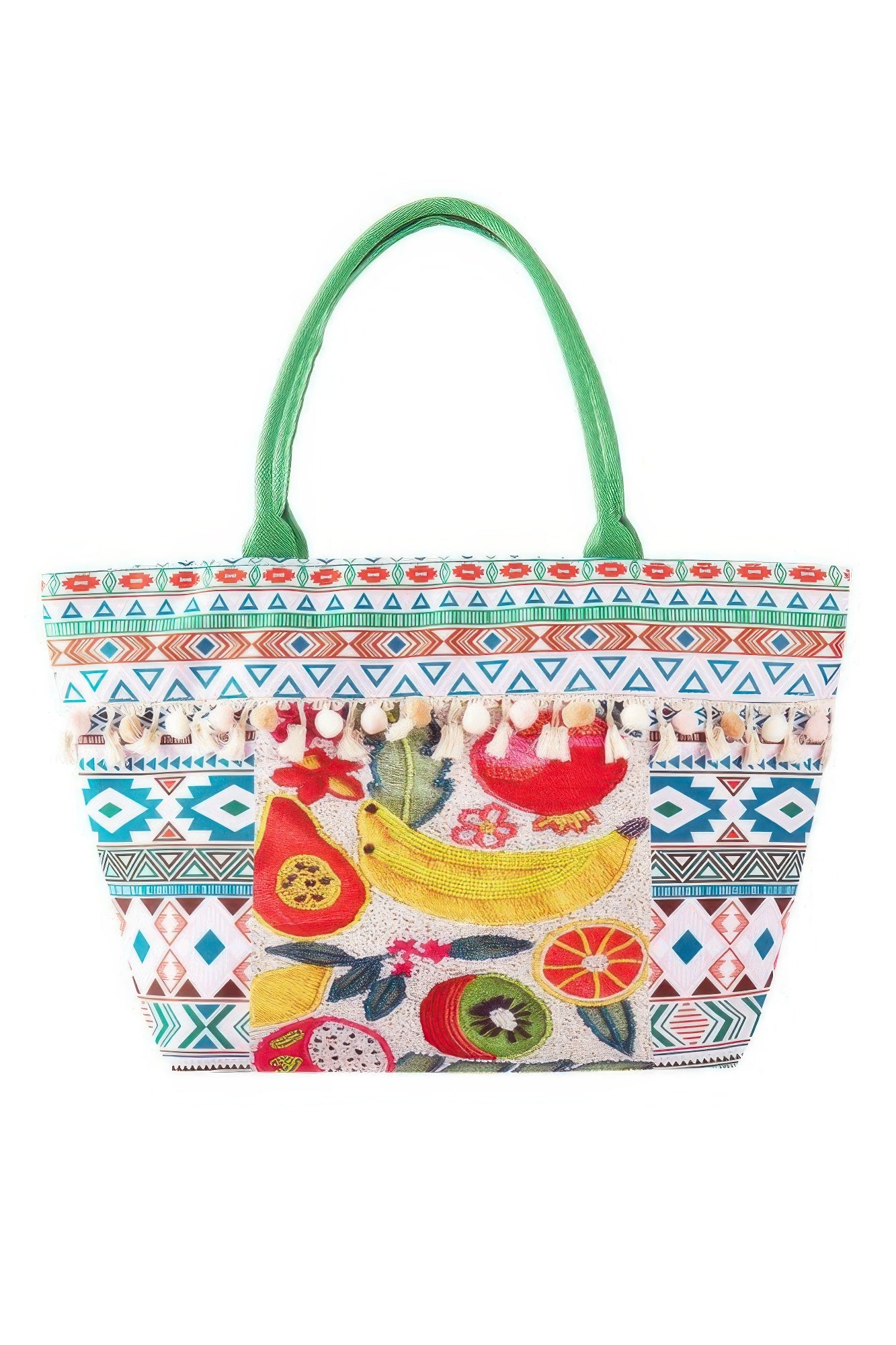 Fruit Boho Print Pom Pom Fringe Tote Bag | Mixtshop LLC