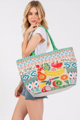 Fruit Boho Print Pom Pom Fringe Tote Bag | Mixtshop LLC
