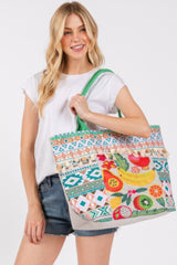 Fruit Boho Print Pom Pom Fringe Tote Bag | Mixtshop LLC