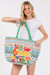 Fruit Boho Print Pom Pom Fringe Tote Bag | Mixtshop LLC