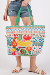 Fruit Boho Print Pom Pom Fringe Tote Bag | Mixtshop LLC
