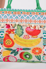 Fruit Boho Print Pom Pom Fringe Tote Bag | Mixtshop LLC