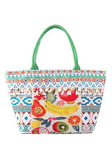 Fruit Boho Print Pom Pom Fringe Tote Bag | Mixtshop LLC