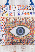 Evil Eye Boho Print Pom Pom Fringe Tote Bag | Mixtshop LLC