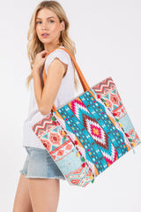Boho Style Aztec Pattern Tassel Summer Tote Bag | Mixtshop LLC