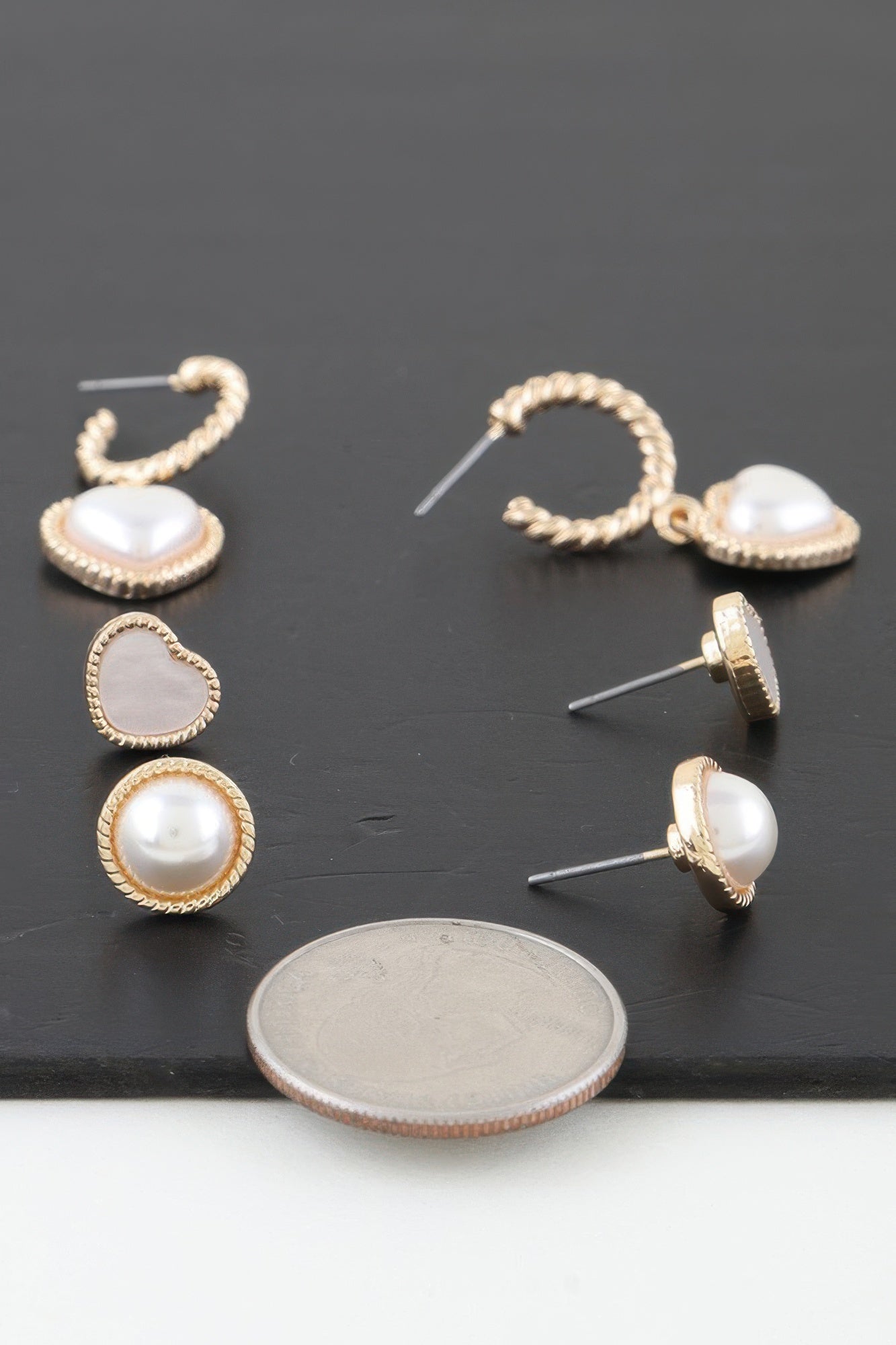 Vintage Pearl Hearts Earrings Set Secondary image