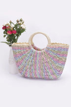Faux Straw Multi Color Round Handle Tote Bag | Mixtshop LLC