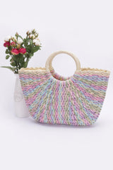 Faux Straw Multi Color Round Handle Tote Bag | Mixtshop LLC