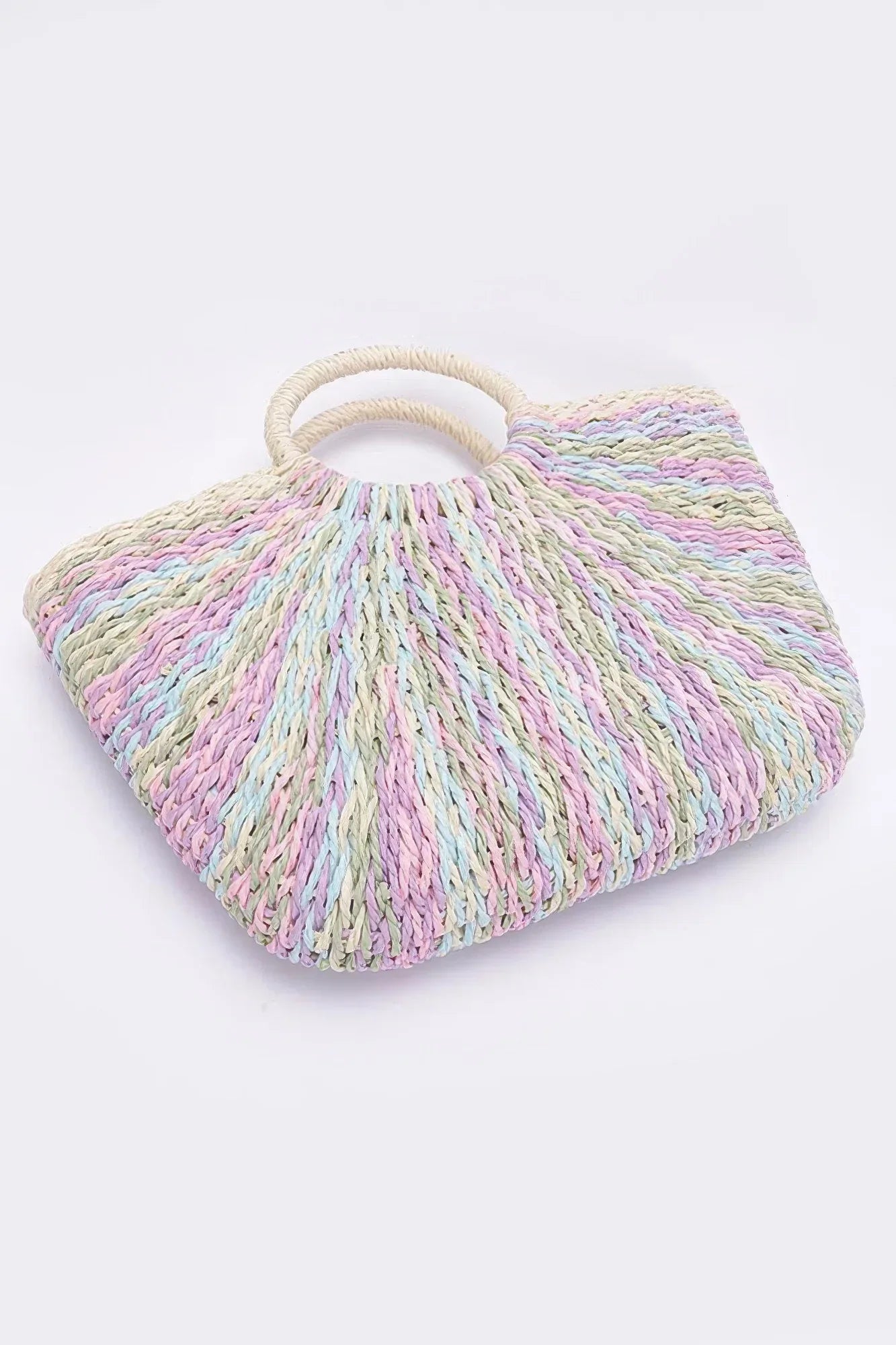 Faux Straw Multi Color Round Handle Tote Bag | Mixtshop LLC