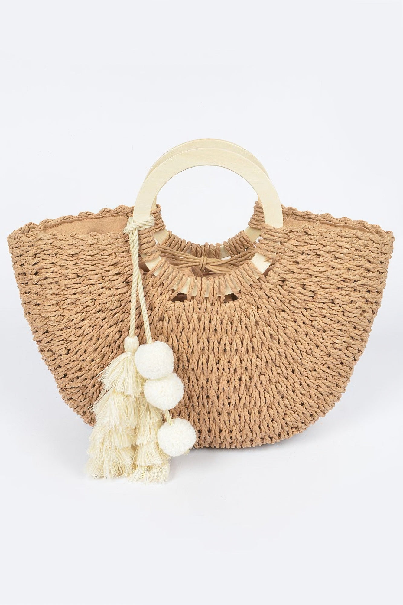 Woven Cotton Wood Handle Tote Bag | Mixtshop LLC Main image
