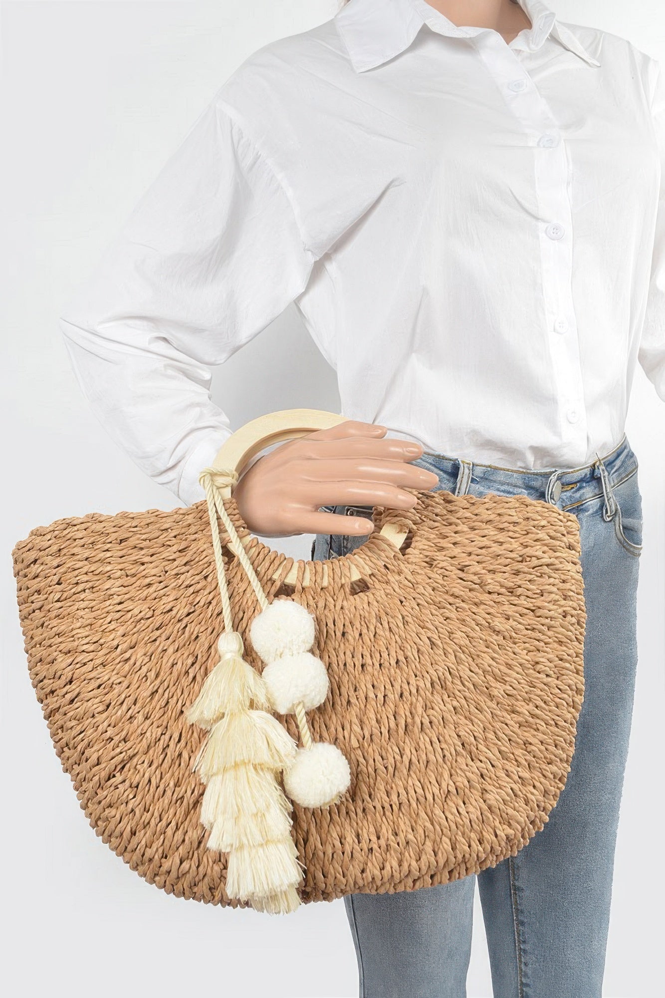 Woven Cotton Wood Handle Tote Bag | Mixtshop LLC