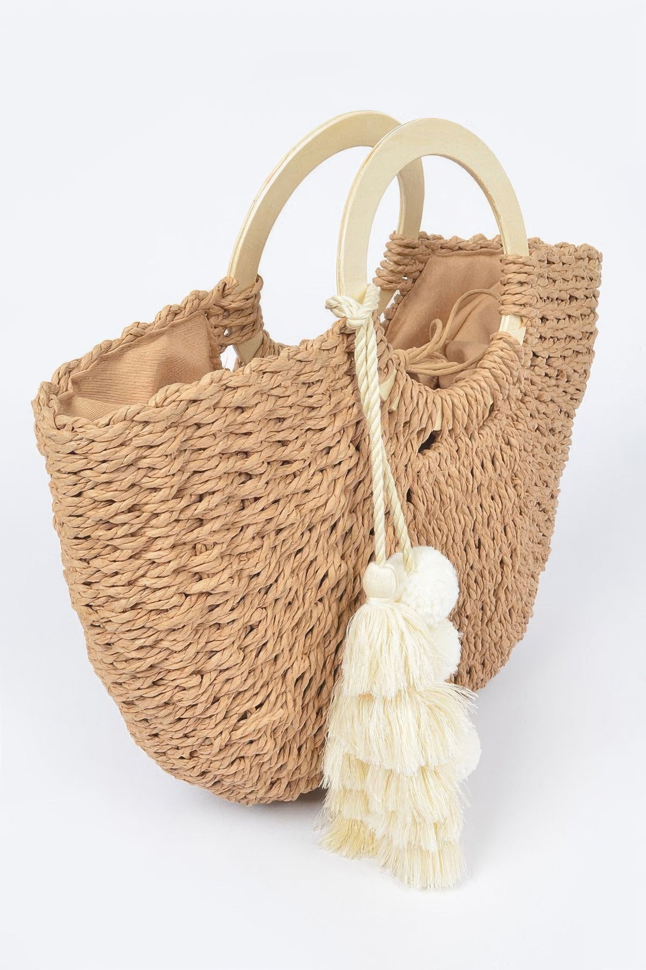 Woven Cotton Wood Handle Tote Bag | Mixtshop LLC
