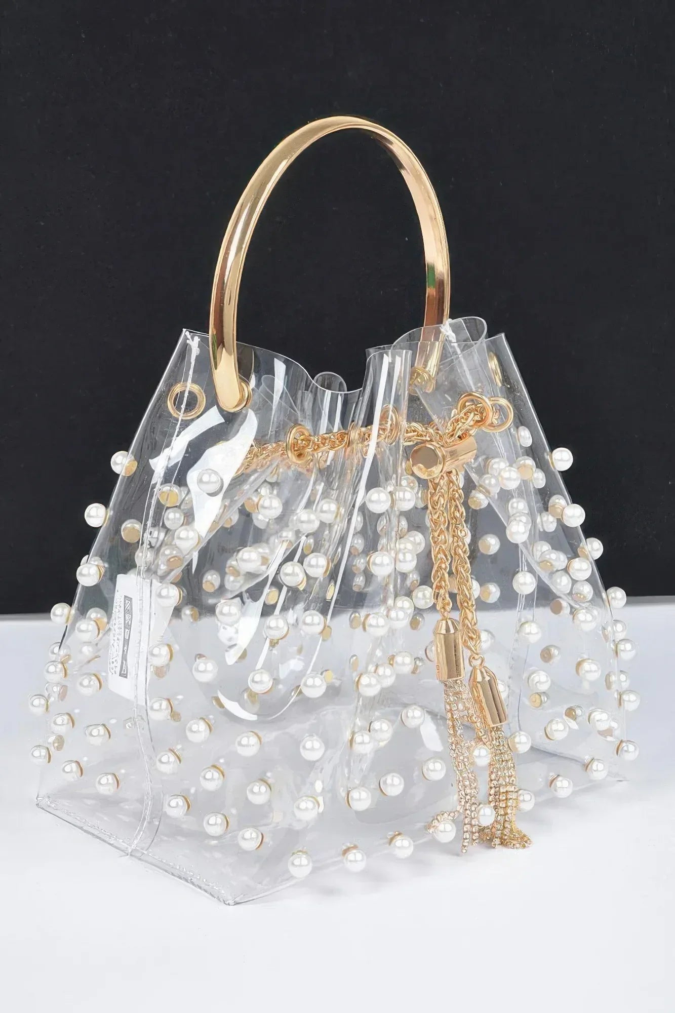 Clear Pearl Stud Bucket Bag W/chain Tassle Secondary image