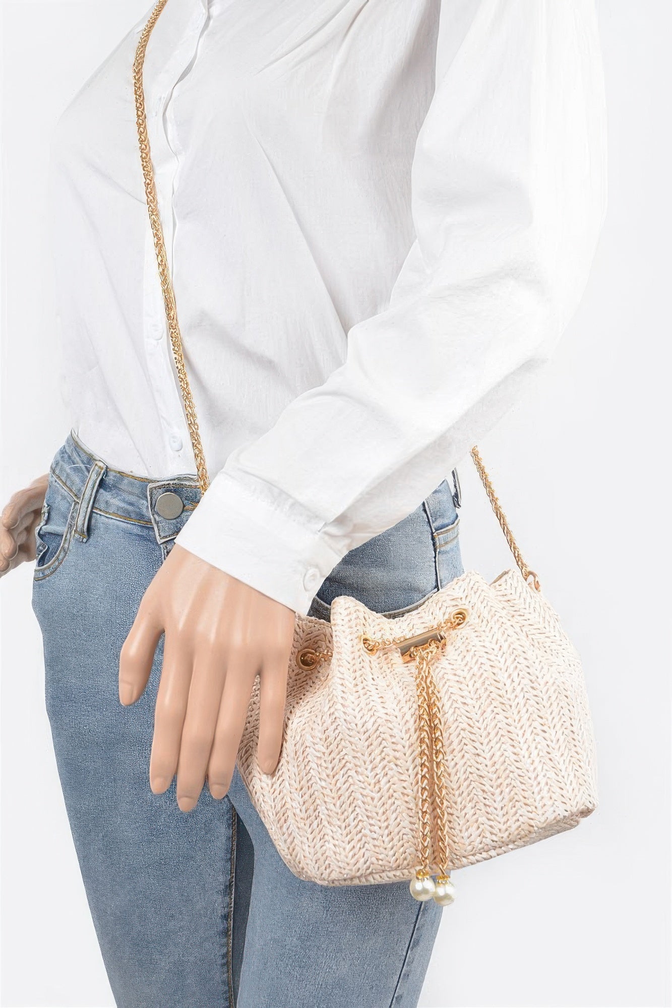 Faux Straw Bucket Crossbody Bag | Mixtshop LLC
