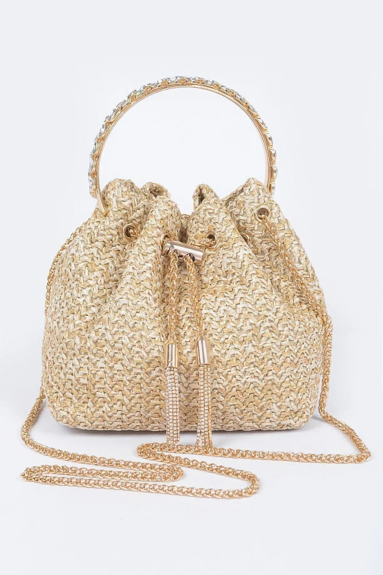 Faux Straw Bucket Bag W/stone Handle | Mixtshop LLC Main image