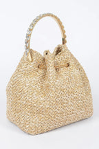 Faux Straw Bucket Bag W/stone Handle | Mixtshop LLC