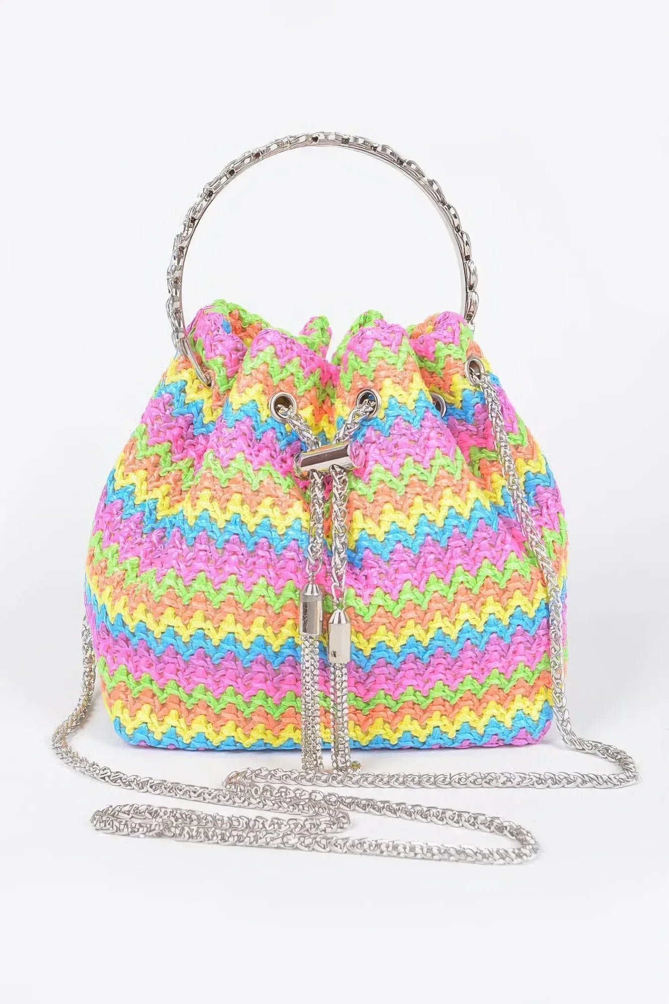 Faux Straw Bucket Bag W/stone Handle | Mixtshop LLC
