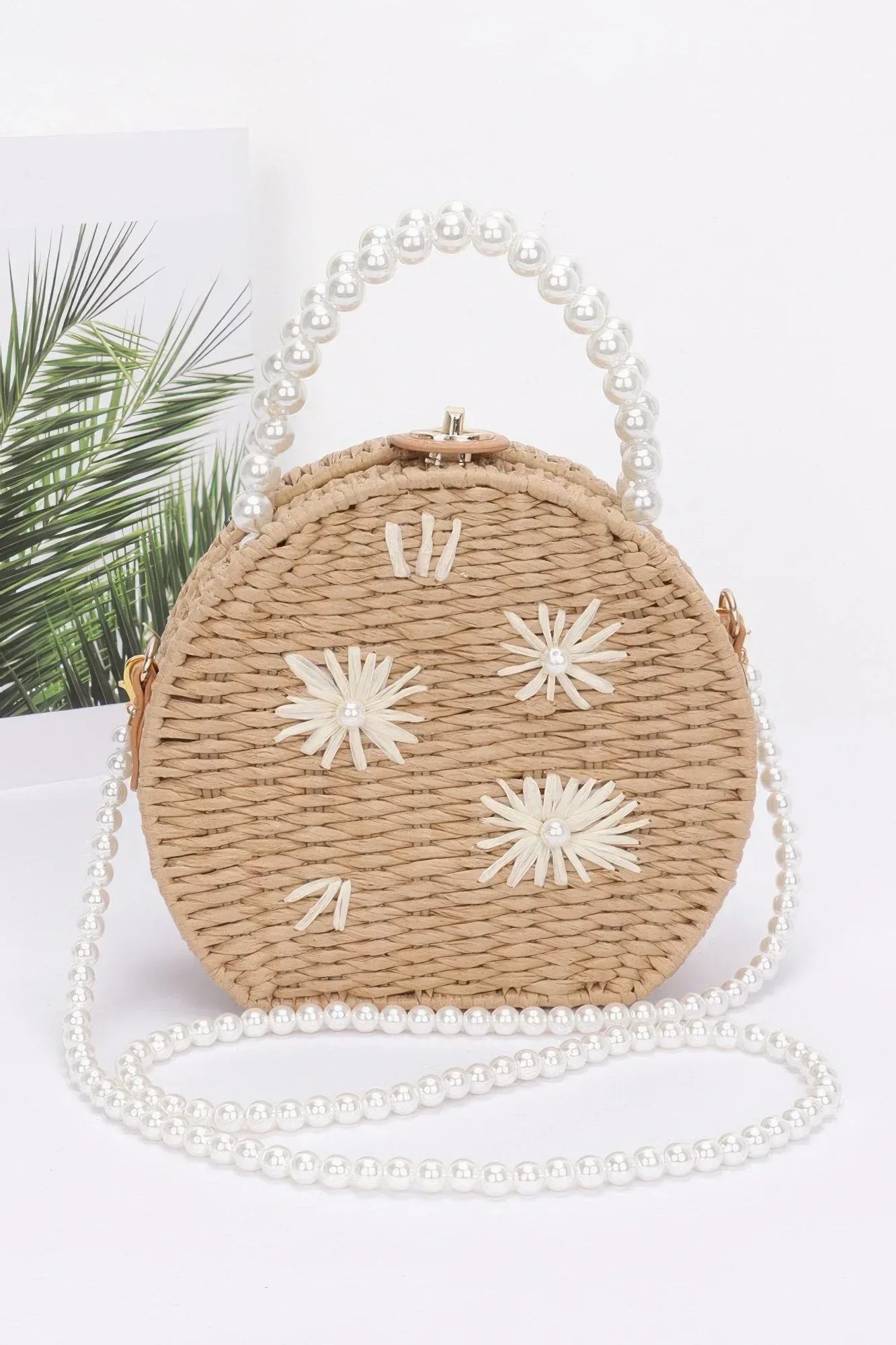 Faux Straw Handmade Clutch W/pearl Handle | Mixtshop LLC Main image