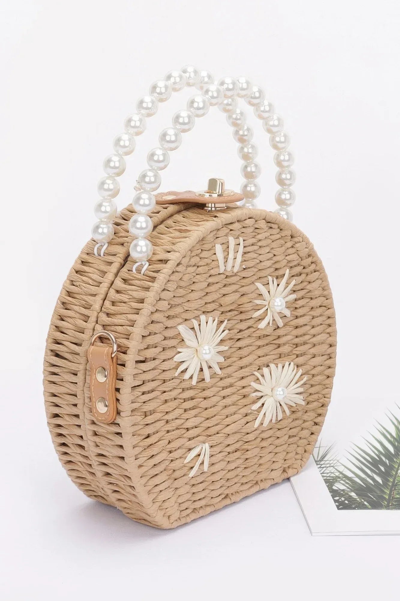 Faux Straw Handmade Clutch W/pearl Handle Secondary image