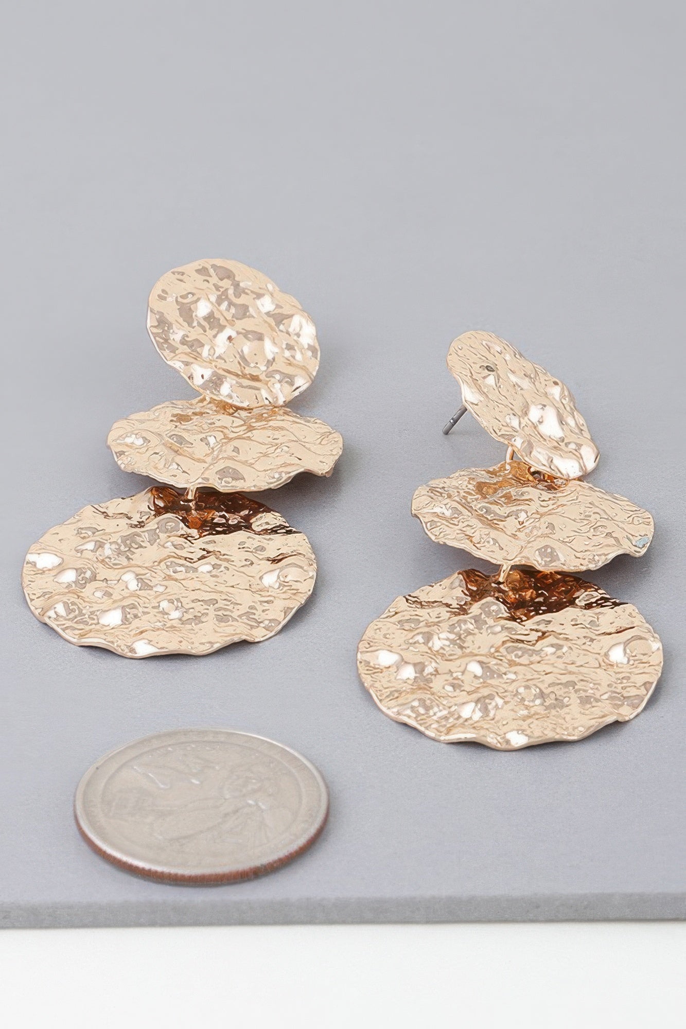 Triple Hammered Disc Earrings Secondary image