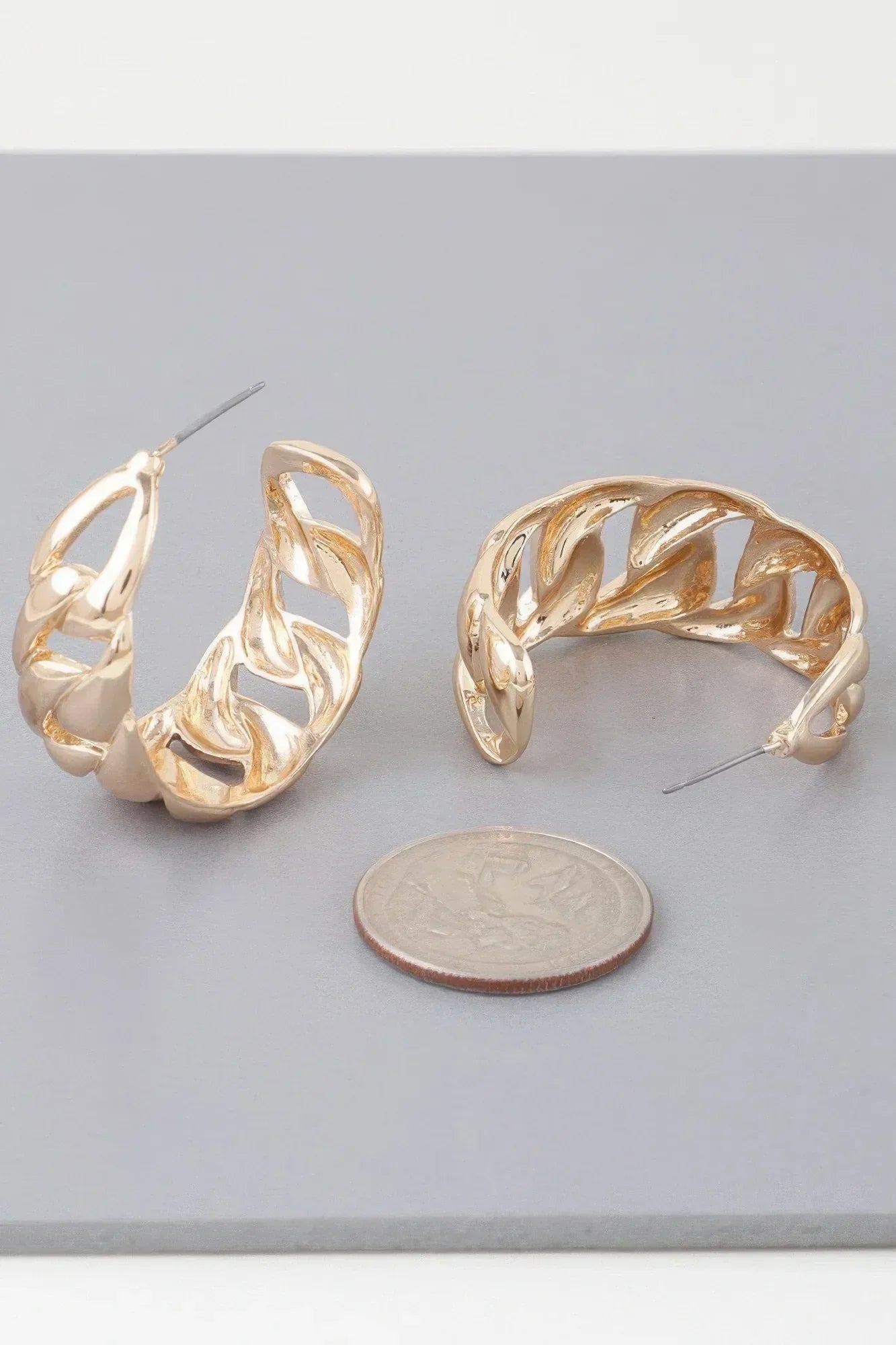 Curb Braid Chain Hoop Earrings Secondary image
