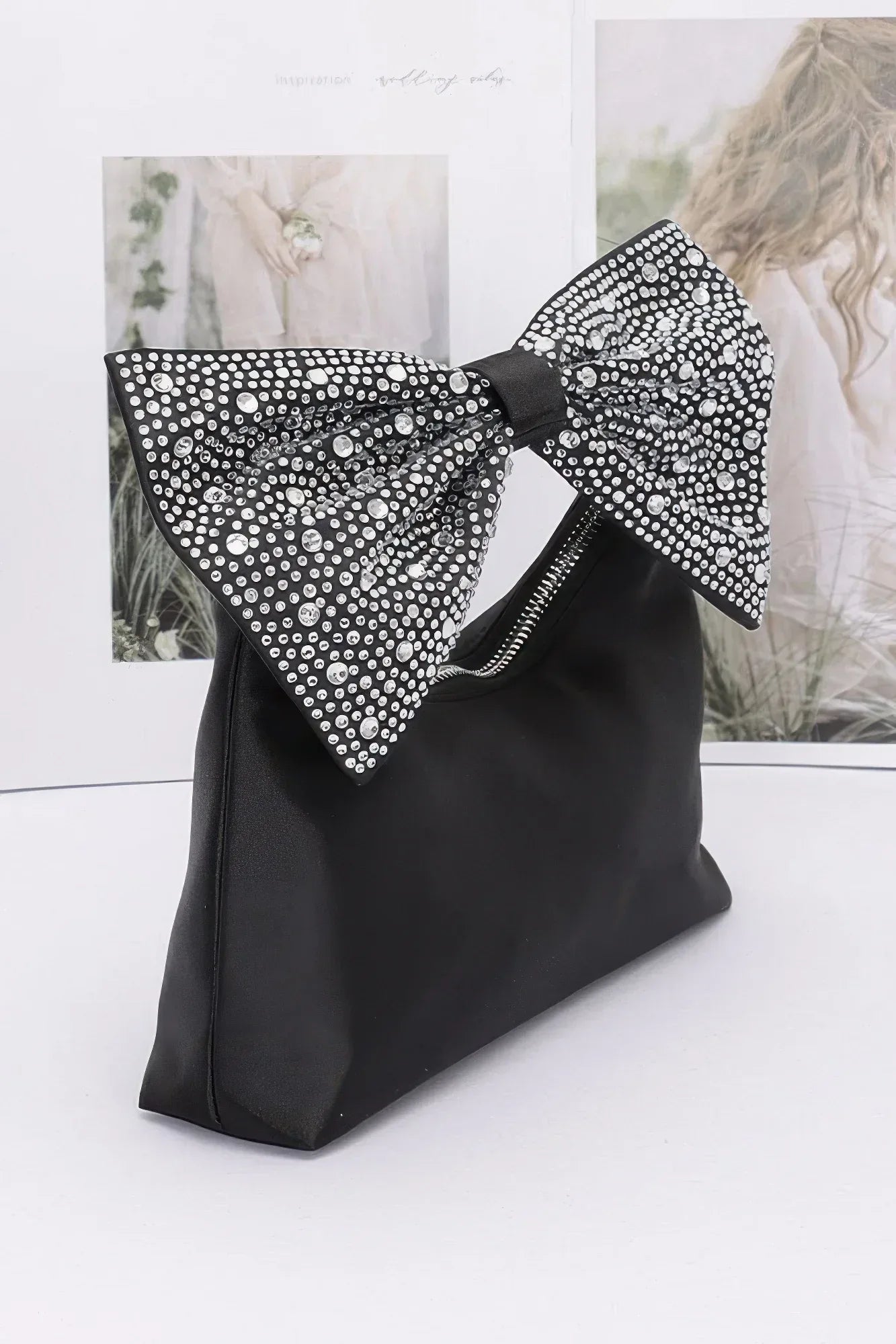 Rhinestone Hotfix Bow Handle Nylon Clutch | Mixtshop LLC