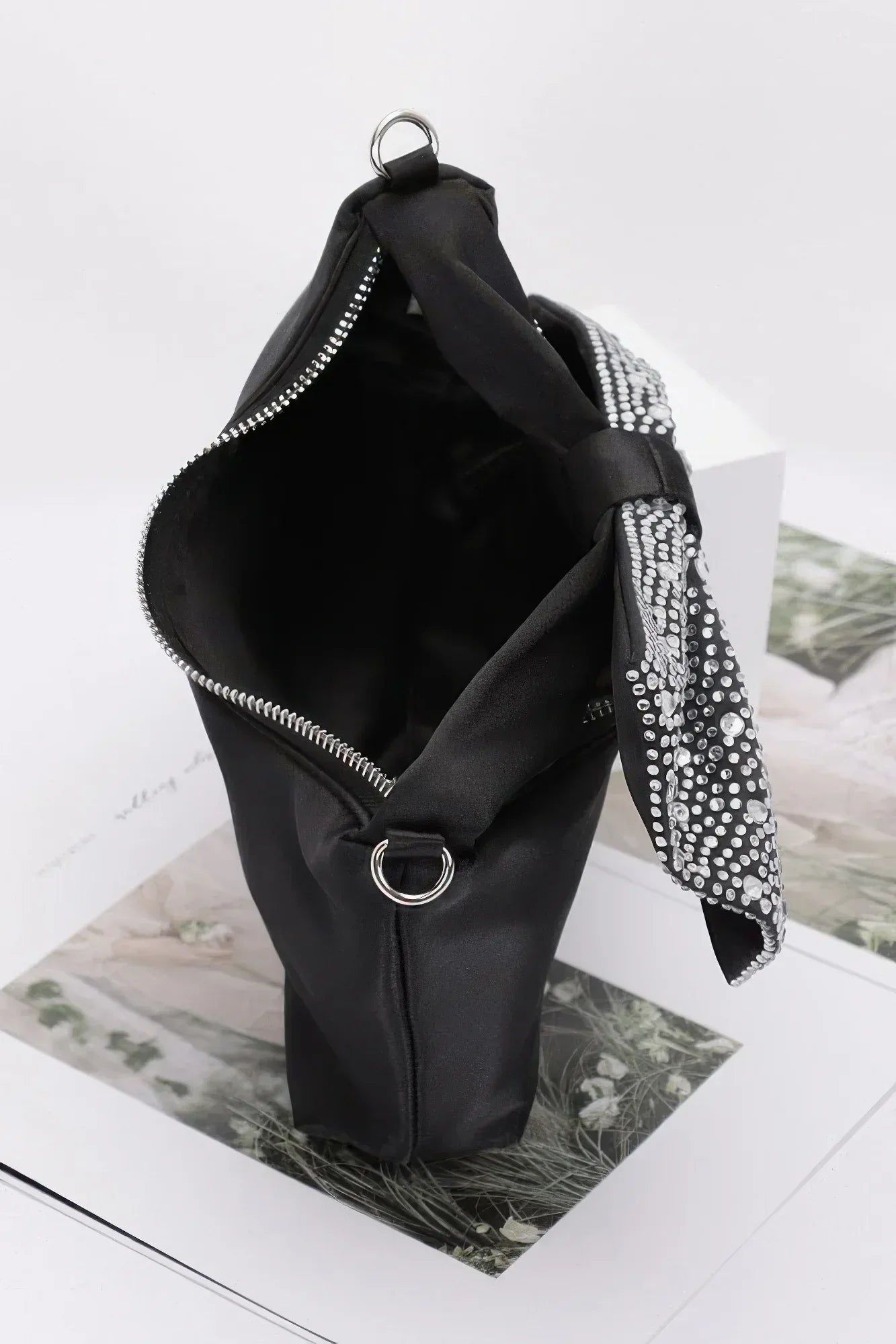 Rhinestone Hotfix Bow Handle Nylon Clutch | Mixtshop LLC