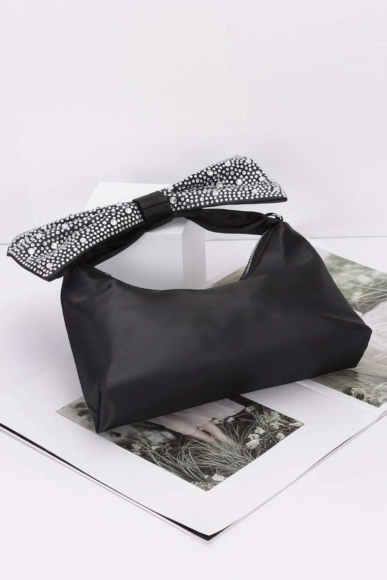Rhinestone Hotfix Bow Handle Nylon Clutch | Mixtshop LLC