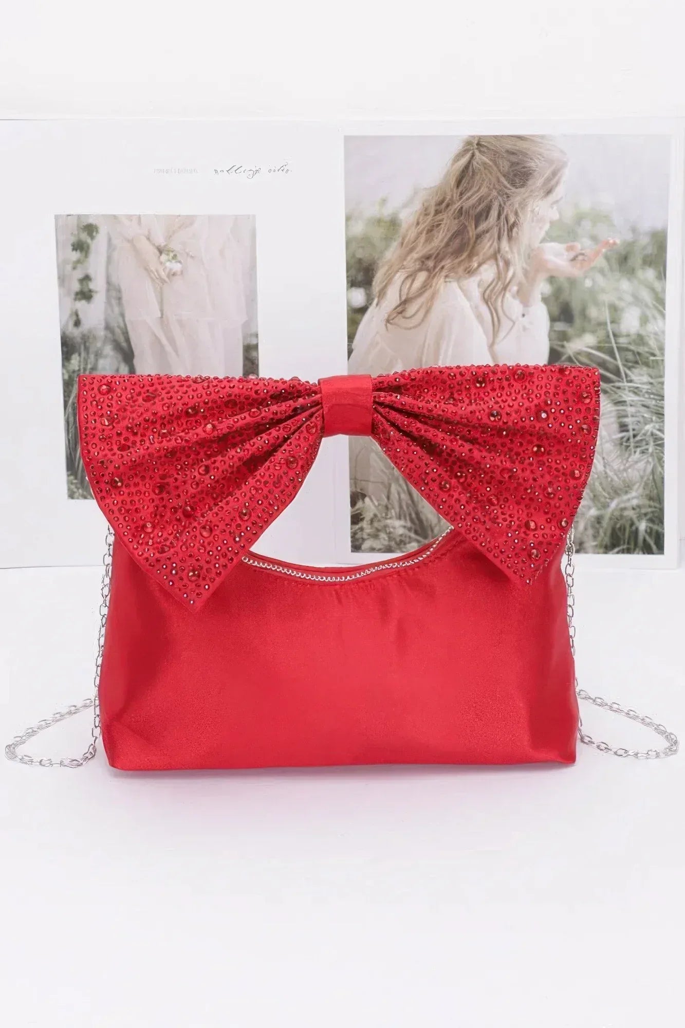 Rhinestone Hotfix Bow Handle Nylon Clutch | Mixtshop LLC