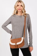 Fleece Trimmed Solid Crossbodybag Adjustable Strap | Mixtshop LLC