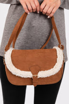 Fleece Trimmed Solid Crossbodybag Adjustable Strap | Mixtshop LLC