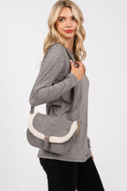 Fleece Trimmed Solid Crossbodybag Adjustable Strap | Mixtshop LLC