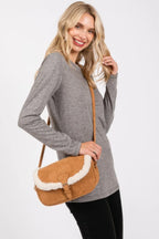 Fleece Trimmed Solid Crossbodybag Adjustable Strap | Mixtshop LLC
