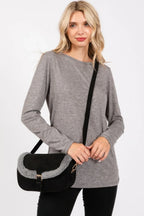 Fleece Trimmed Solid Crossbodybag Adjustable Strap | Mixtshop LLC