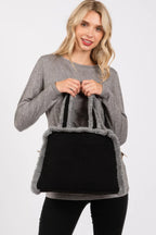Fleece Trimmed Solid Tote And Crossbody Bag | Mixtshop LLC