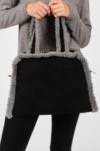 Fleece Trimmed Solid Tote And Crossbody Bag | Mixtshop LLC