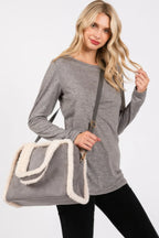 Fleece Trimmed Solid Tote And Crossbody Bag | Mixtshop LLC