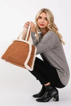 Fleece Trimmed Solid Tote And Crossbody Bag | Mixtshop LLC