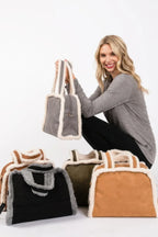 Fleece Trimmed Solid Tote And Crossbody Bag | Mixtshop LLC