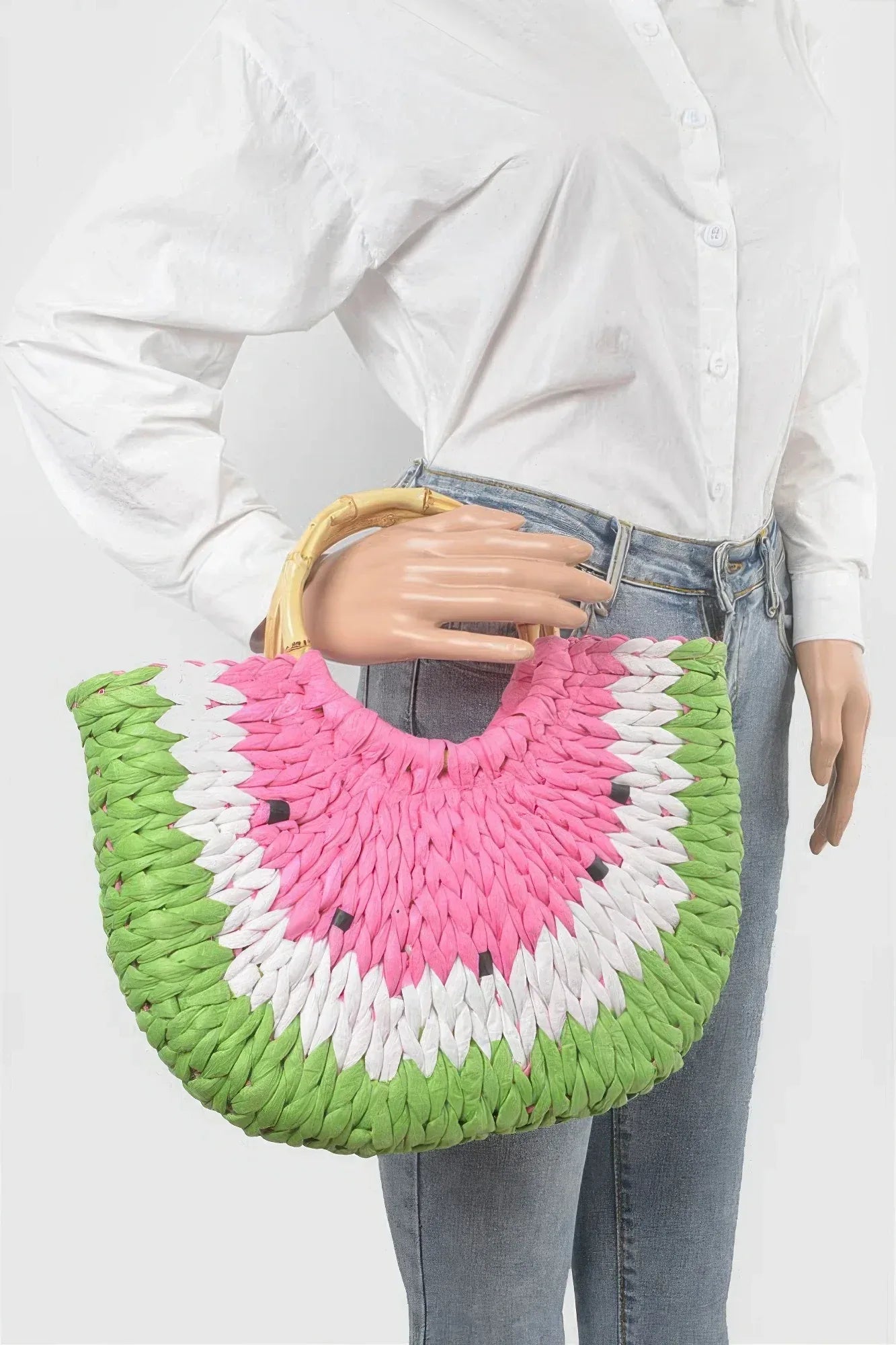 Faux Straw Crochet Watermelon Handbag | Mixtshop LLC Main image