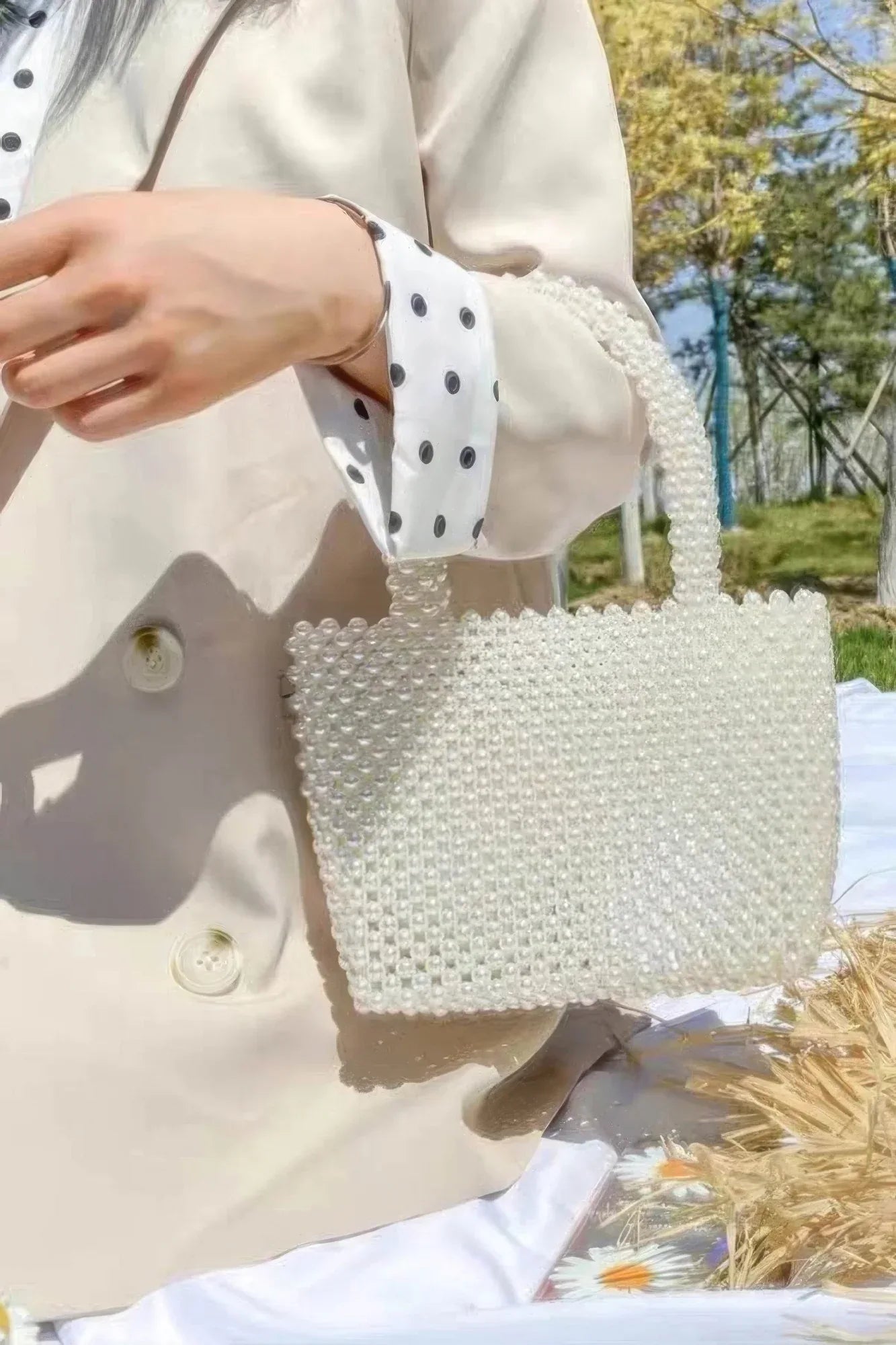Hand Made Faux Pearl Bead Small Tote Bag | Mixtshop LLC