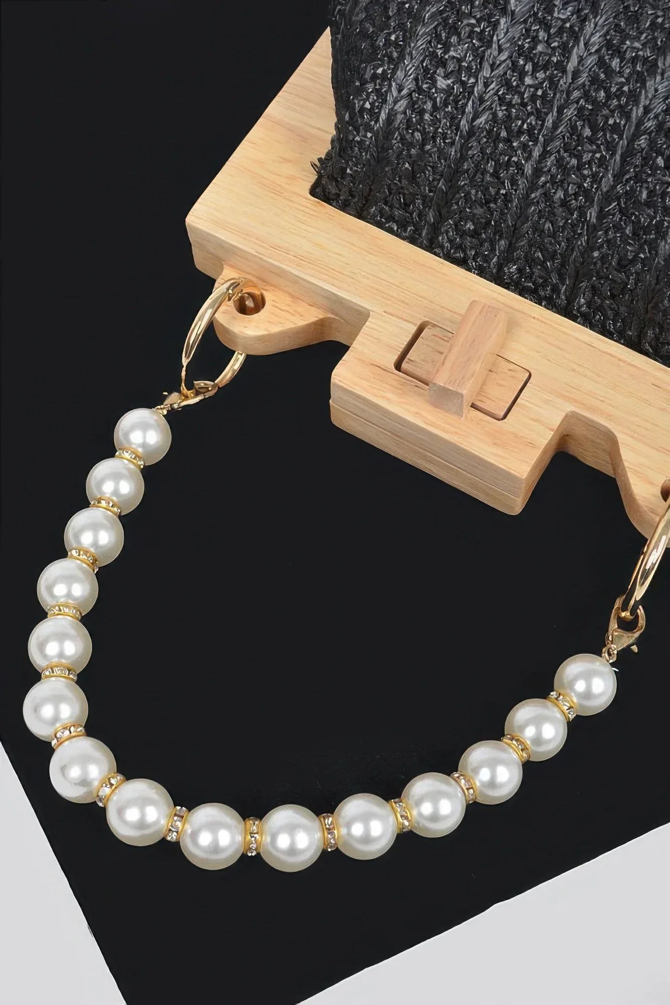 Faux Straw Wood Frame Clutch W/ Faux Pearl Chain | Mixtshop LLC