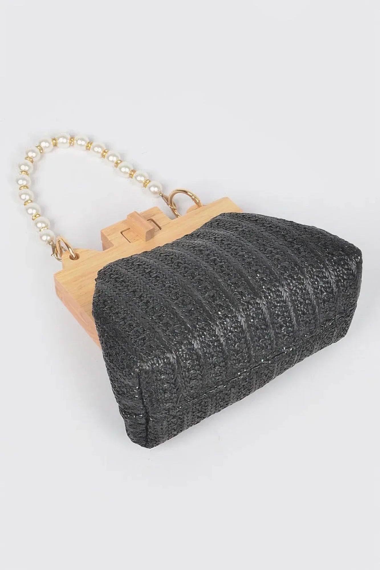 Faux Straw Wood Frame Clutch W/ Faux Pearl Chain | Mixtshop LLC