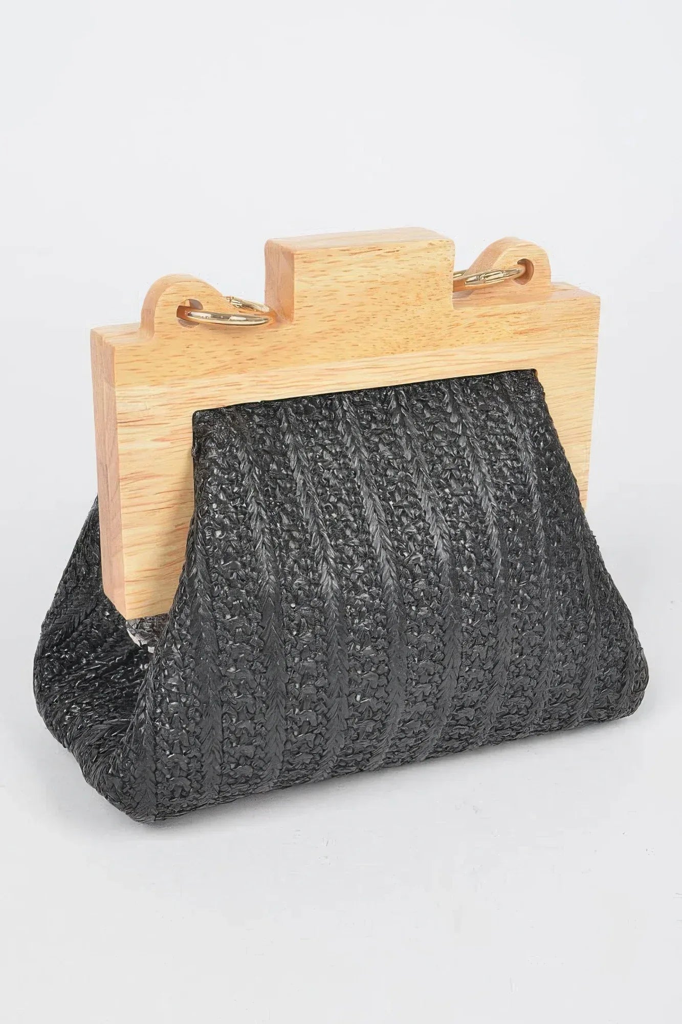 Faux Straw Wood Frame Clutch W/ Faux Pearl Chain | Mixtshop LLC