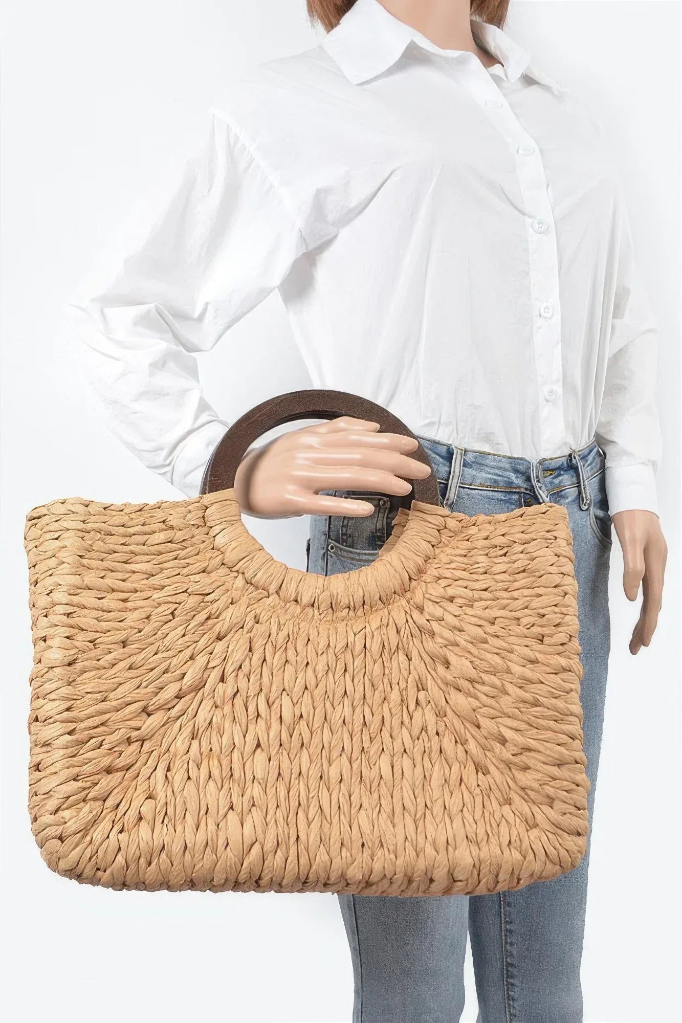 Round Handle Straw Tote Bag Secondary image
