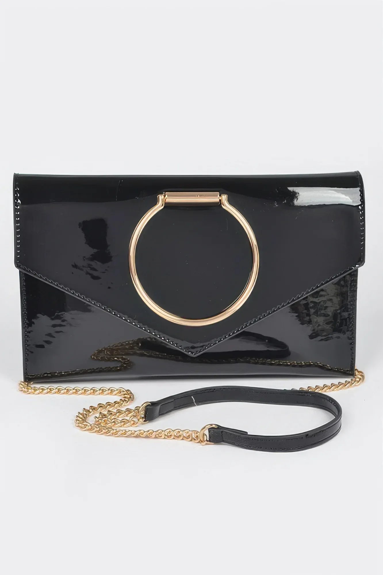 Enamel Faux Leather Metal Handle Flap Clutch | Mixtshop LLC Main image
