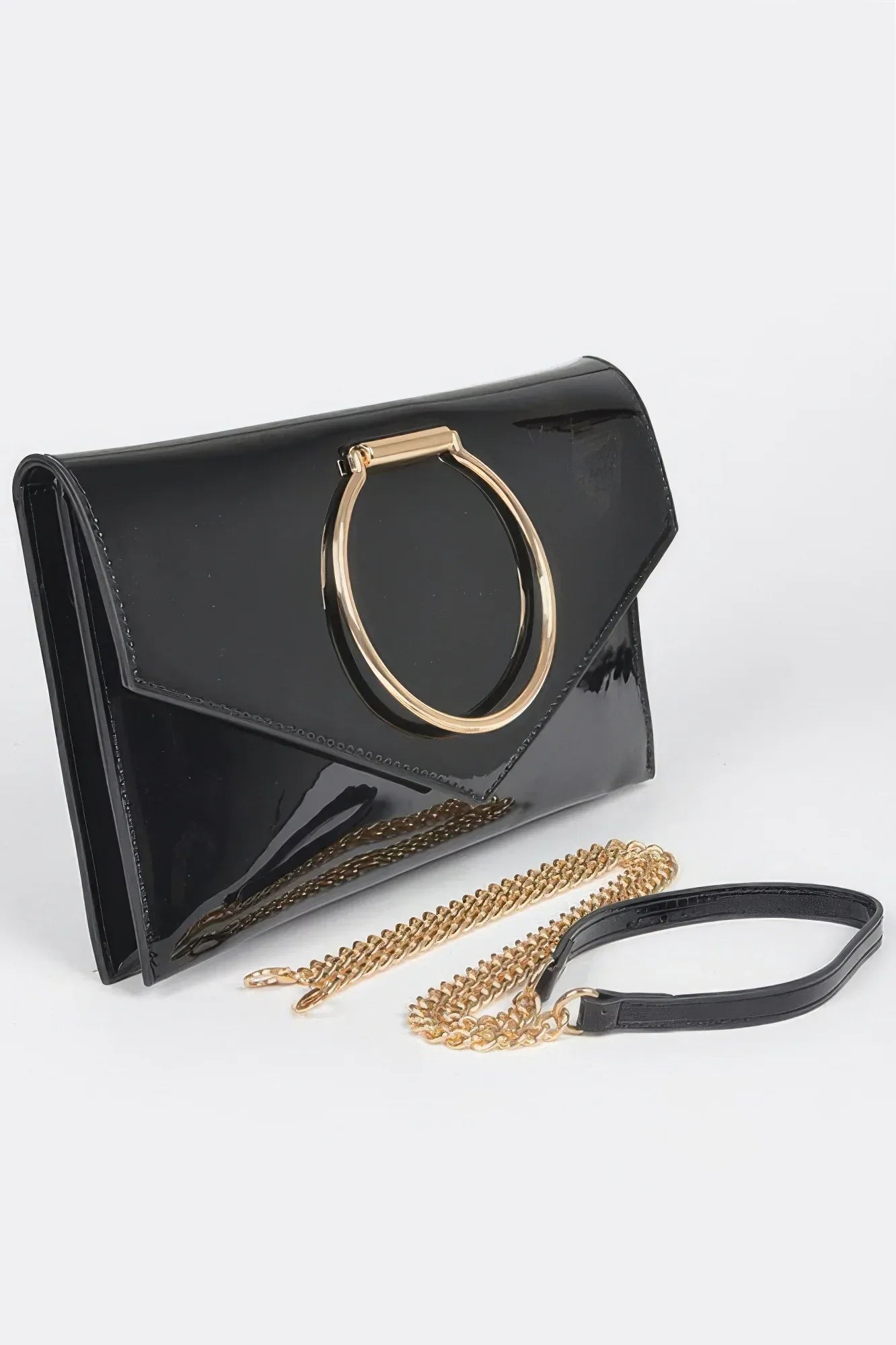 Enamel Faux Leather Metal Handle Flap Clutch Secondary image