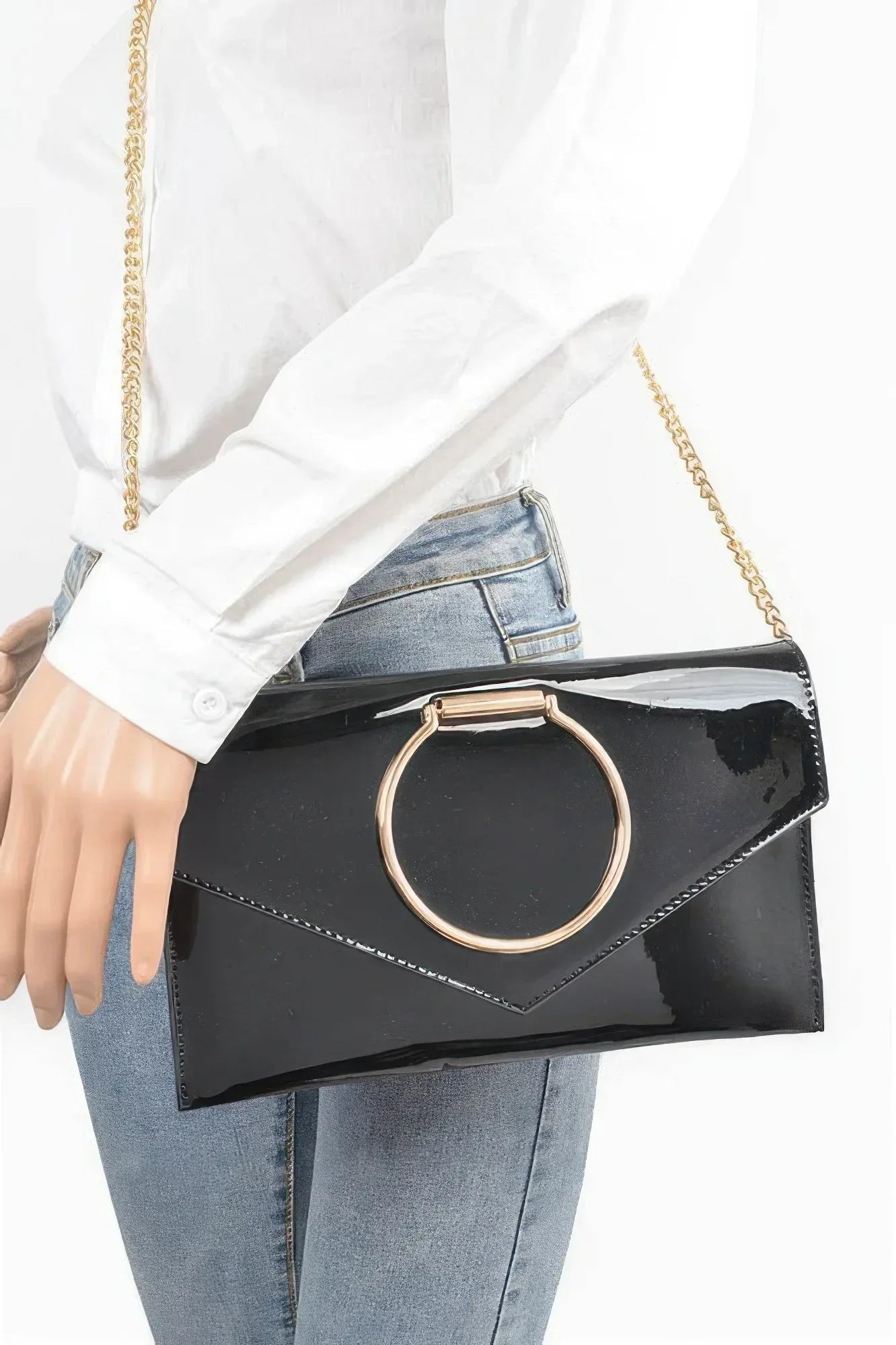 Enamel Faux Leather Metal Handle Flap Clutch | Mixtshop LLC