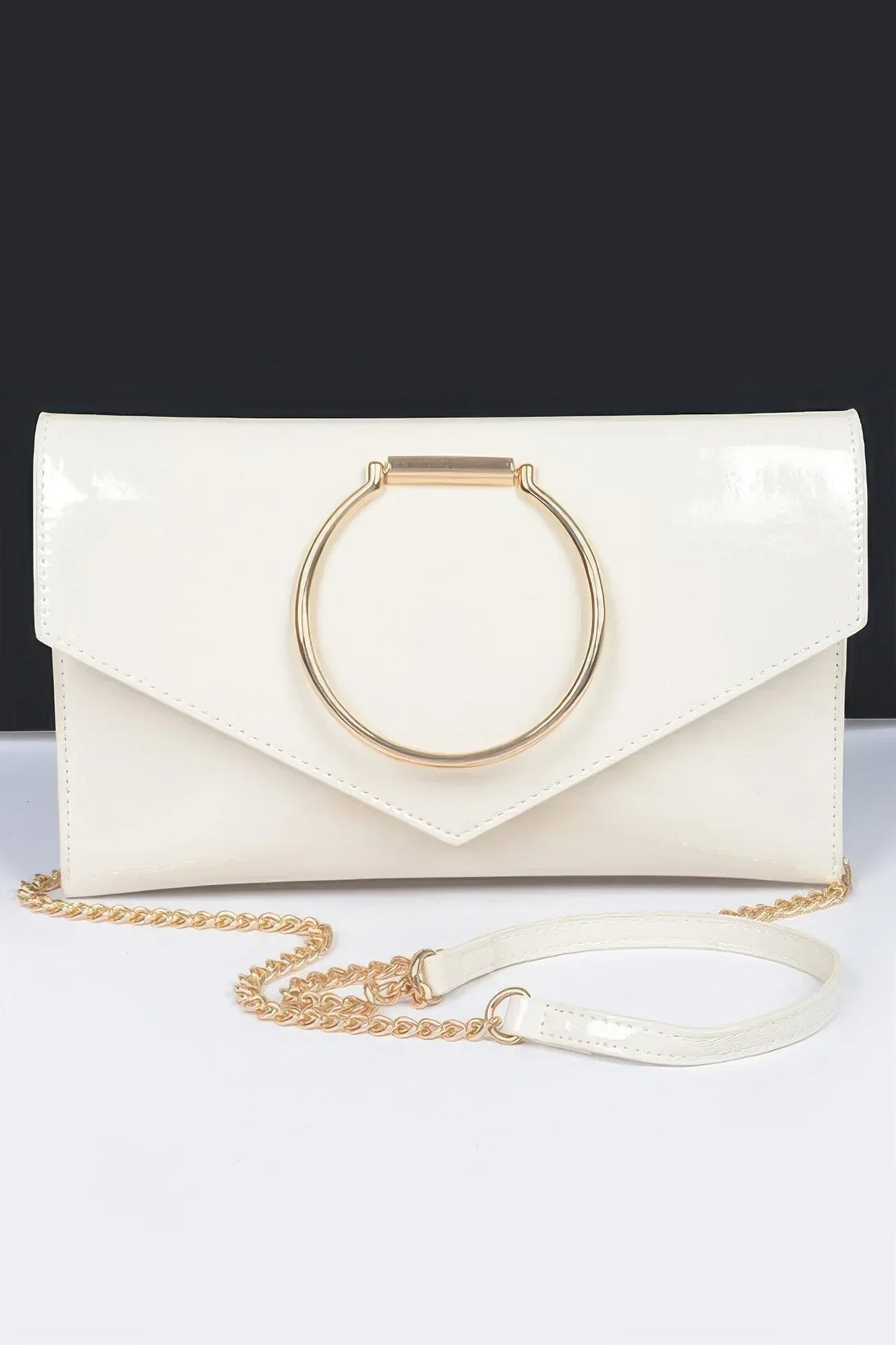 Enamel Faux Leather Metal Handle Flap Clutch | Mixtshop LLC