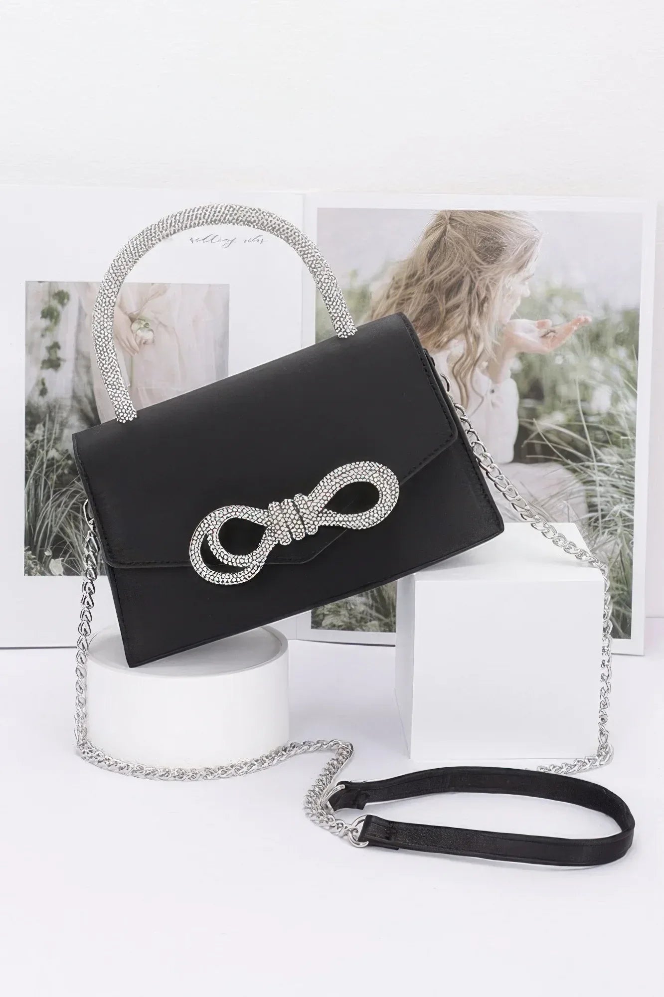 Rhinestone Ribbon Handle Flap Bag | Mixtshop LLC
